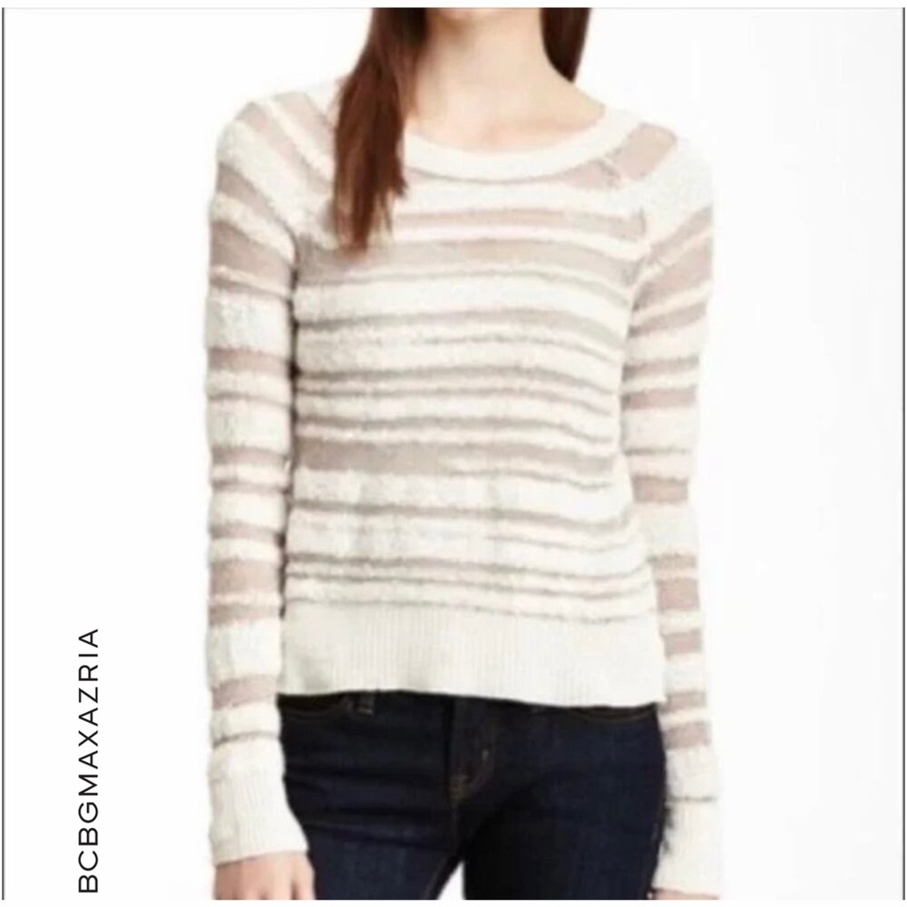BCBGMaxAzria Women's Cream and Gray Striped Sweater